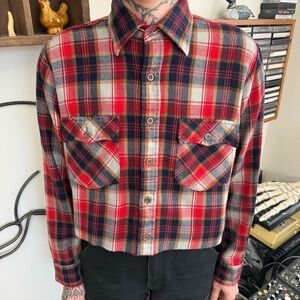 Vintage 80s Plaid Cropped Boxy Flannel JcPenney ~ Size Medium
